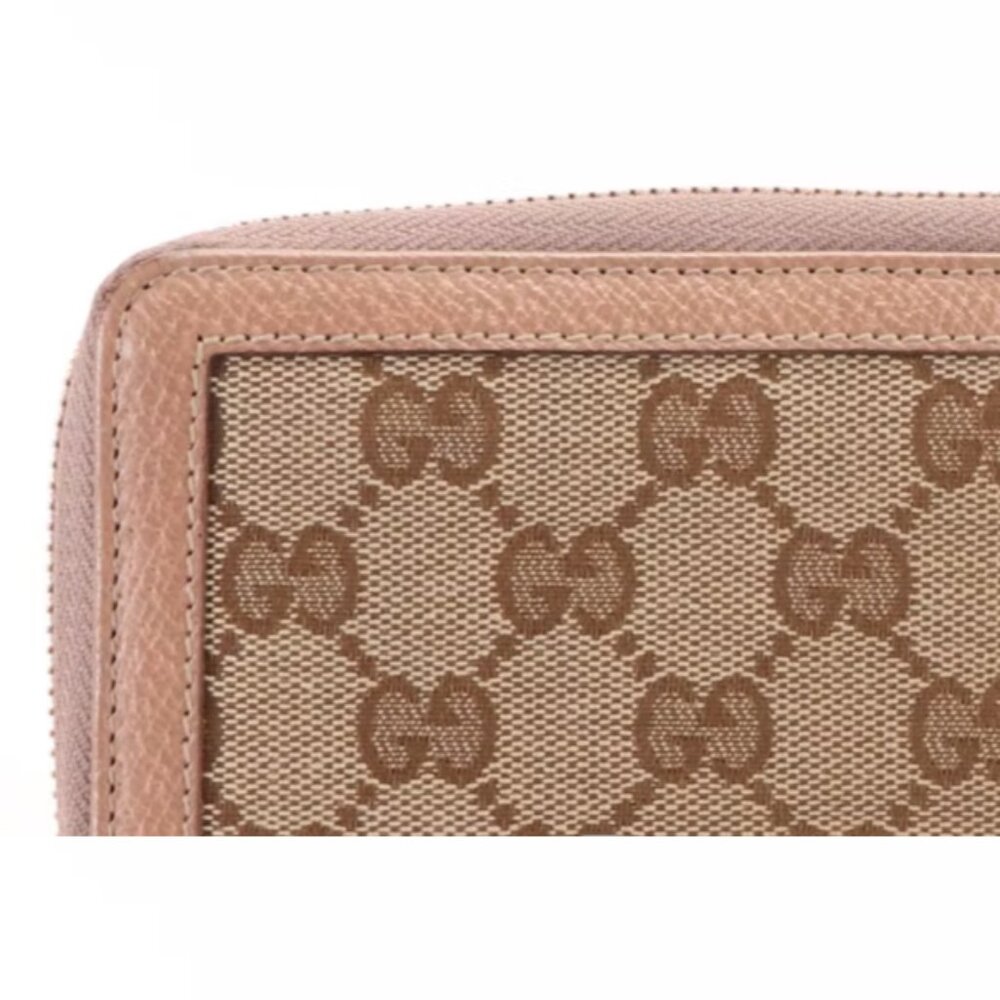 GUCCI Zip Around Wallet in Mauve Pink Leather Trimmed Beige GG Canvas | Women - Picture 8 of 11